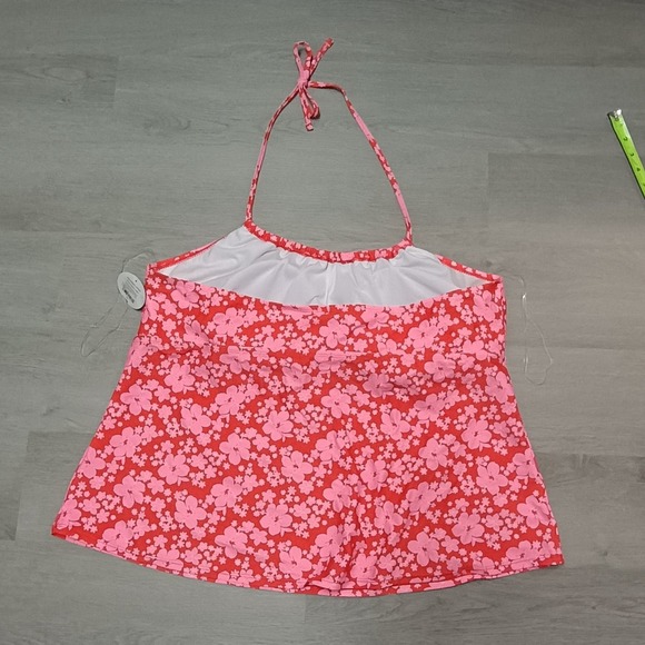 Decree Pink Red Floral Tankini Halter Top Swimsuit Bikini Size 3x - Picture 6 of 9